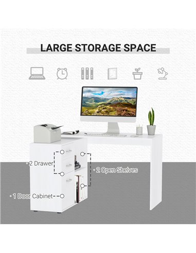 HOMCOM L-Shape Computer Desk Table with Drawers, White 920-037WT