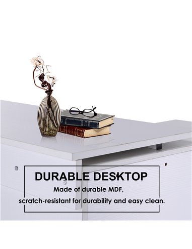HOMCOM Computer Desk Table Workstation Home Office L Shape Drawer Shelf File Cabinet White