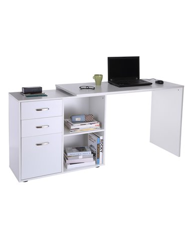 HOMCOM Computer Desk Table Workstation Home Office L Shape Drawer Shelf File Cabinet White