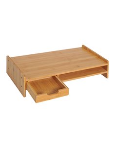HOMCOM Monitor Riser Laptop PC Plinth Stand TV Computer Desktop Organiser W/Drawer Bamboo