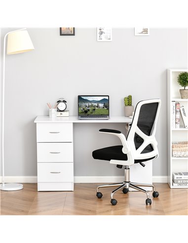 HOMCOM 120cm Computer Desk Writing Table PC Workstation Study Laptop Stationery w/ 3 Shelf & Drawers White