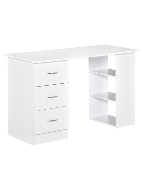 HOMCOM 120cm Computer Desk Writing Table PC Workstation Study Laptop Stationery w/ 3 Shelf & Drawers White - pic 29626 | FastDaddyshop