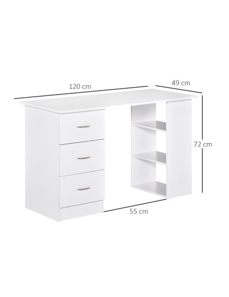 HOMCOM 120cm Computer Desk Writing Table PC Workstation Study Laptop Stationery w/ 3 Shelf & Drawers White - pic 29627 | FastDaddyshop