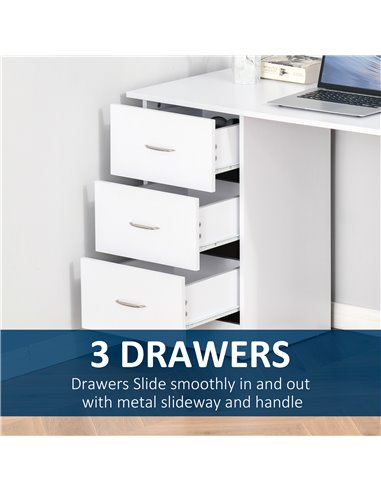 HOMCOM 120cm Computer Desk, Writing Table with 3 Shelf & Drawers, White 836-068WT