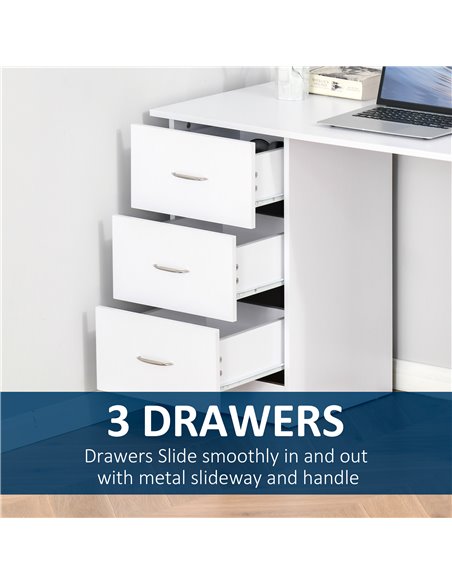 HOMCOM 120cm Computer Desk, Writing Table with 3 Shelf & Drawers, White 836-068WT - pic 29629 | FastDaddyshop