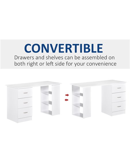 HOMCOM 120cm Computer Desk Writing Table PC Workstation Study Laptop Stationery w/ 3 Shelf & Drawers White - pic 29630 | FastDaddyshop