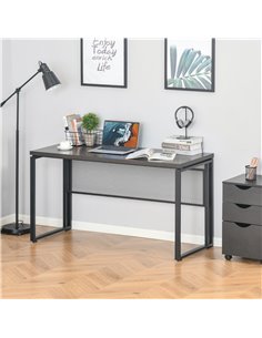 HOMCOM Wooden Computer Desk Study Standing Writing Table Workstation with Metal Frame, Brown 2