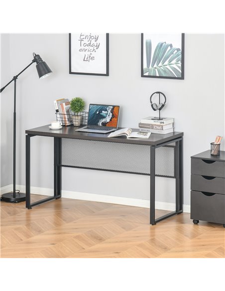 HOMCOM Wooden Computer Desk Study Standing Writing Table Workstation with Metal Frame, Brown - pic 29635 | FastDaddyshop