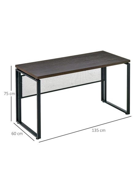 HOMCOM Wooden Computer Desk Study Standing Writing Table Workstation with Metal Frame, Brown - pic 29636 | FastDaddyshop