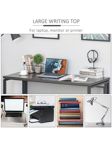 HOMCOM Wooden Computer Desk Study Standing Writing Table Workstation with Metal Frame, Brown