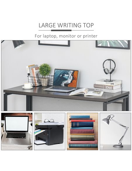 HOMCOM Wooden Computer Desk Study Standing Writing Table Workstation with Metal Frame, Brown - pic 29640 | FastDaddyshop