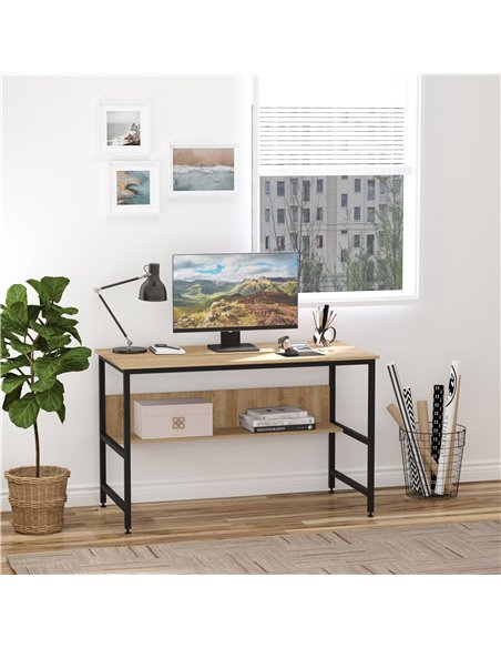 HOMCOM Computer Desk w/ Storage Shelf Adjustable Feet Metal Frame Home Office Laptop Study Writing Workstation Table Oak - pic 29643 | FastDaddyshop