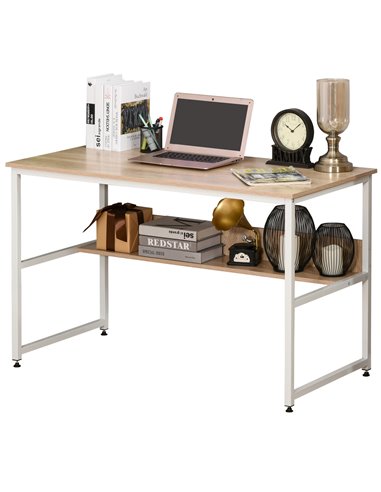 HOMCOM Computer Desk with Storage Shelf, Metal Frame, Oak 836-209AK