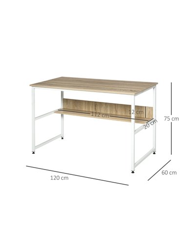 HOMCOM Computer Desk w/ Storage Shelf Adjustable Feet Metal Frame Home Office Laptop Study Writing Workstation Table Oak