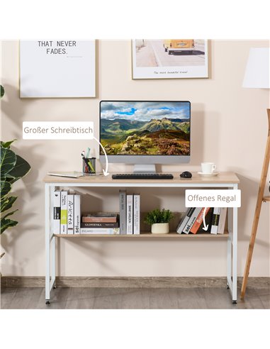 HOMCOM Computer Desk with Storage Shelf, Metal Frame, Oak 836-209AK