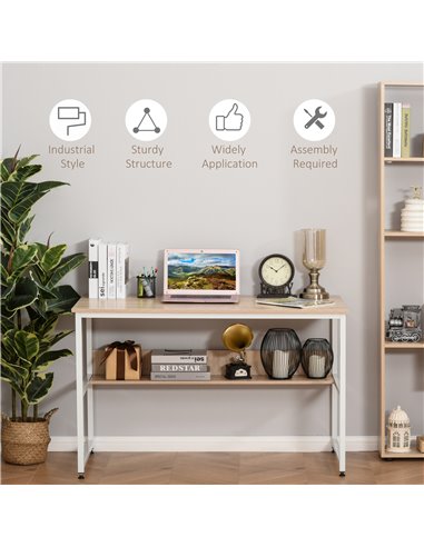 HOMCOM Computer Desk w/ Storage Shelf Adjustable Feet Metal Frame Home Office Laptop Study Writing Workstation Table Oak