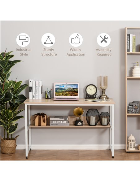 HOMCOM Computer Desk w/ Storage Shelf Adjustable Feet Metal Frame Home Office Laptop Study Writing Workstation Table Oak - pic 29647 | FastDaddyshop