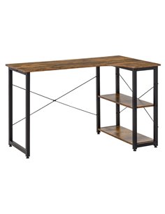 HOMCOM L-Shaped Computer Desk Home Office Corner Desk Study Workstation Table with 2 Shelves, Steel Frame, Rustic Brown