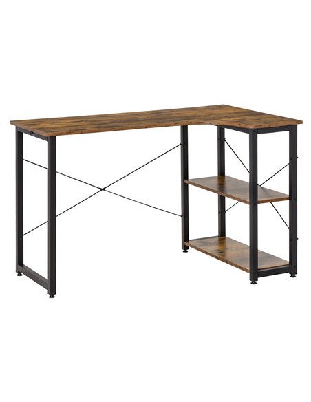 HOMCOM L-Shaped Computer Desk Home Office Corner Desk Study Workstation Table with 2 Shelves, Steel Frame, Rustic Brown - pic 29661 | FastDaddyshop