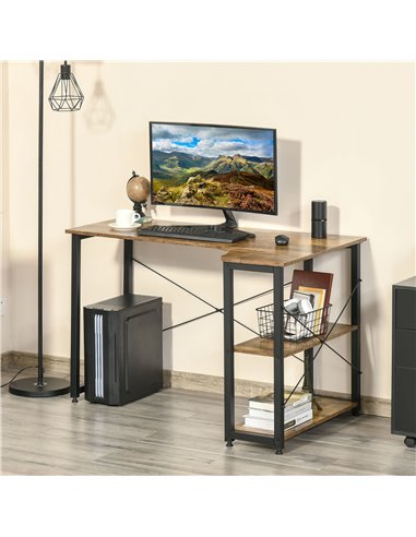 HOMCOM L-Shaped Computer Desk Home Office Corner Desk Study Workstation Table with 2 Shelves, Steel Frame, Rustic Brown