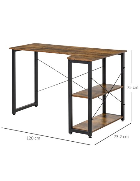 HOMCOM L-Shaped Computer Desk Home Office Corner Desk Study Workstation Table with 2 Shelves, Steel Frame, Rustic Brown - pic 29663 | FastDaddyshop