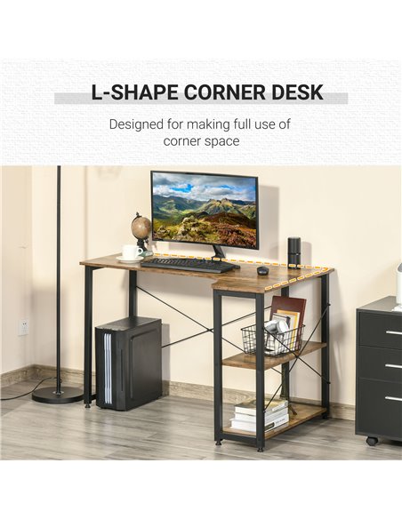 HOMCOM L-Shaped Computer Desk with Steel Frame, Rustic Brown 836-461 - pic 29664 | FastDaddyshop