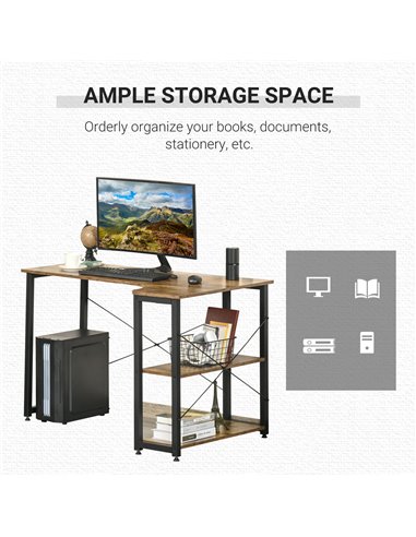 HOMCOM L-Shaped Computer Desk with Steel Frame, Rustic Brown 836-461