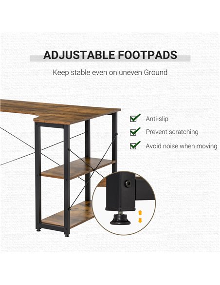 HOMCOM L-Shaped Computer Desk Home Office Corner Desk Study Workstation Table with 2 Shelves, Steel Frame, Rustic Brown - pic 29666 | FastDaddyshop
