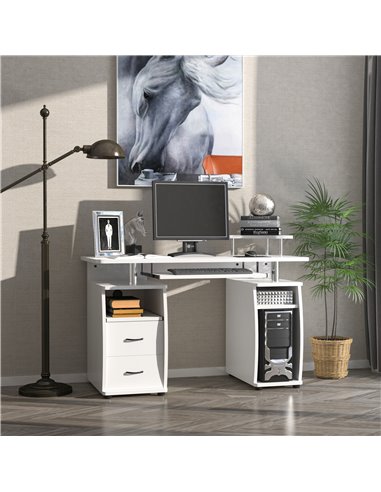 HOMCOM Computer Desk Office PC Table Workstation with Keyboard Tray, CPU Shelf, Drawers, Sliding Scanner Shelf, White