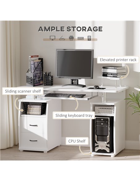 HOMCOM Computer Desk with CPU Shelf, Drawers, White 920-011V82WT - pic 29682 | FastDaddyshop