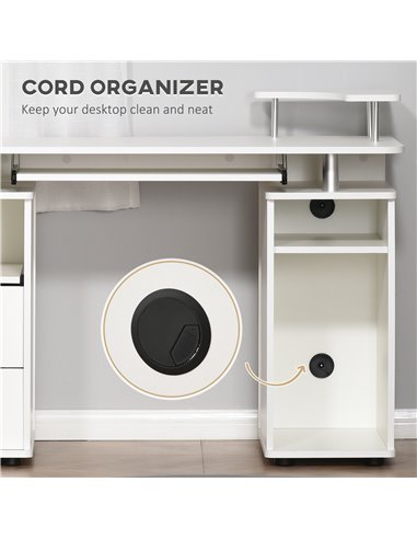 HOMCOM Computer Desk with CPU Shelf, Drawers, White 920-011V82WT