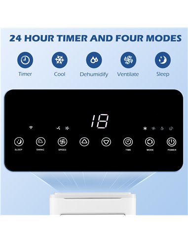 HOMCOM 9,000 BTU Portable Air Conditioner, Smart Home WiFi Compatible, Dehumidifier, Cooling Fan with Remote, LED Display, White
