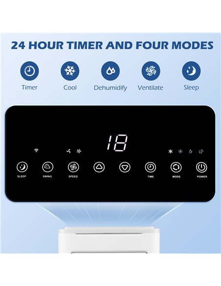HOMCOM 9,000 BTU Portable Air Conditioner, Smart Home WiFi Compatible, Dehumidifier, Cooling Fan with Remote, LED Display, White - pic 29748 | FastDaddyshop