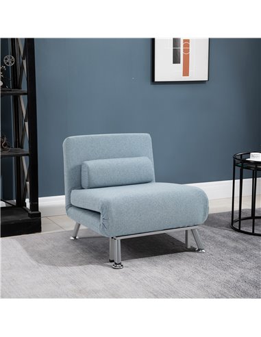HOMCOM Single Sofa Bed Sleeper Foldable Portable Pillow Lounge Couch Living Room Furniture - Blue