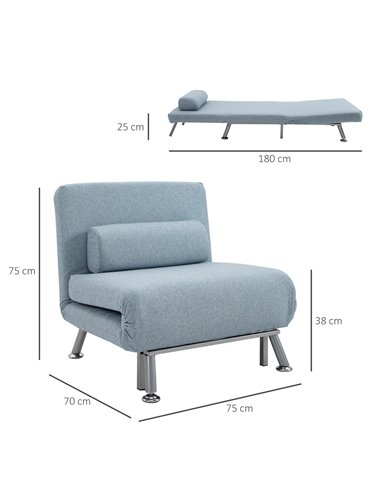 HOMCOM Single Sofa Bed Sleeper Foldable Portable Pillow Lounge Couch Living Room Furniture - Blue