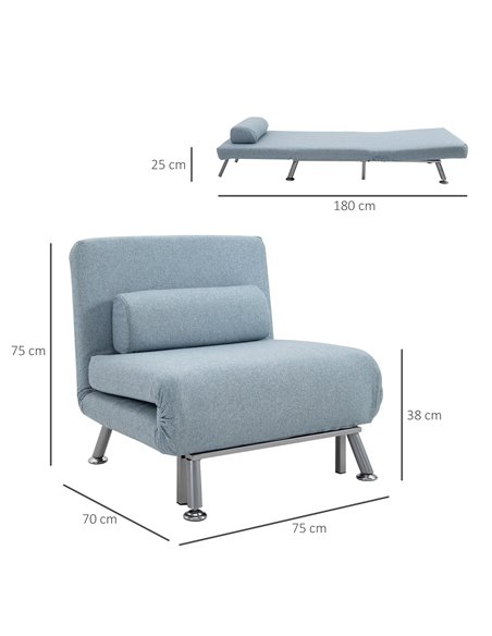 HOMCOM Single Sofa Bed Sleeper Foldable Portable Pillow Lounge Couch Living Room Furniture - Blue - pic 29907 | FastDaddyshop