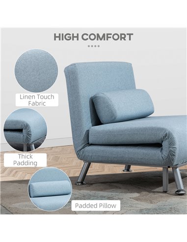 HOMCOM Single Sofa Bed Sleeper Foldable Portable Pillow Lounge Couch Living Room Furniture - Blue