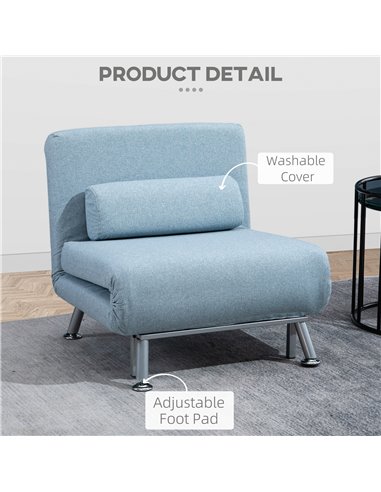 HOMCOM Single Sofa Bed Sleeper Foldable Portable Pillow Lounge Couch Living Room Furniture - Blue