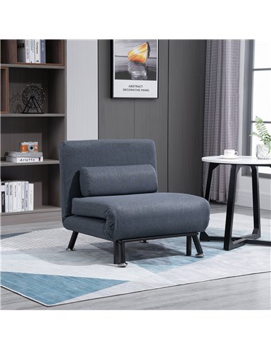 HOMCOM Single Sofa Bed Sleeper, Foldable Portable Pillow Lounge Couch Living Room Furniture, Dark Grey