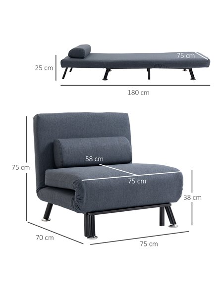 HOMCOM Single Sofa Bed Sleeper, Foldable Portable Pillow Lounge Couch Living Room Furniture, Dark Grey - pic 29916 | FastDaddyshop