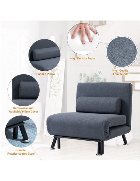 HOMCOM Single Sofa Bed Sleeper, Foldable Portable Pillow Lounge Couch Living Room Furniture, Dark Grey - pic 29919 | FastDaddyshop