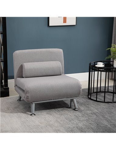 HOMCOM Single Sofa Bed Futon Chair Sleeper, Foldable Portable Lounge Couch, Living Room Furniture Grey