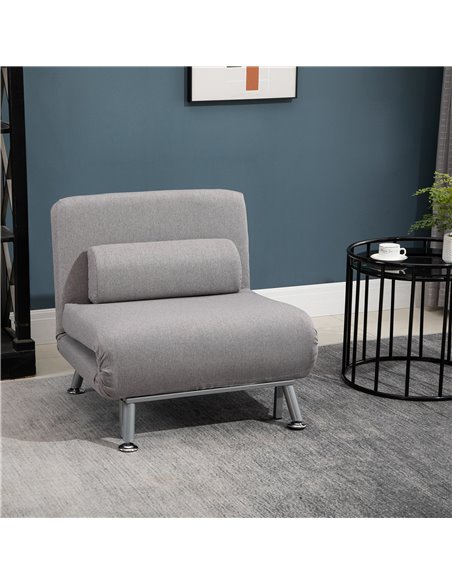 HOMCOM Single Sofa Bed Futon Chair Sleeper, Foldable Portable Lounge Couch, Living Room Furniture Grey - pic 29932 | FastDaddyshop
