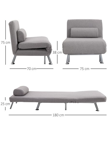 HOMCOM Single Sofa Bed Futon Chair Sleeper, Foldable Portable Lounge Couch, Living Room Furniture Grey - pic 29934 | FastDaddyshop