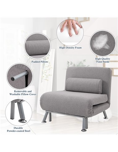 HOMCOM Foldable Single Sofa Bed Futon, Chair Sleeper, Grey 833-066V70GY