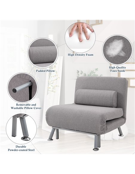 HOMCOM Foldable Single Sofa Bed Futon, Chair Sleeper, Grey 833-066V70GY - pic 29936 | FastDaddyshop