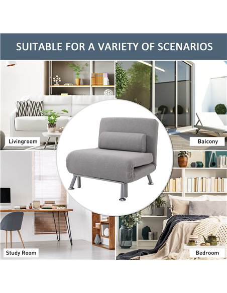 HOMCOM Single Sofa Bed Futon Chair Sleeper, Foldable Portable Lounge Couch, Living Room Furniture Grey - pic 29937 | FastDaddyshop