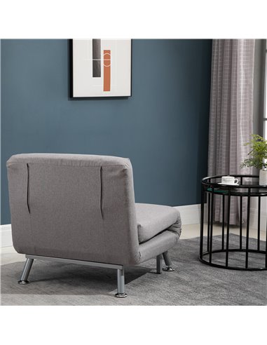 HOMCOM Single Sofa Bed Futon Chair Sleeper, Foldable Portable Lounge Couch, Living Room Furniture Grey