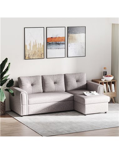 HOMCOM Linen-Look L-Shaped Sofa Bed, Reversible Couch with Storage, Grey