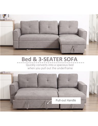 HOMCOM Linen-Look L-Shaped Sofa Bed, Reversible Couch with Storage, Grey 839-191V70